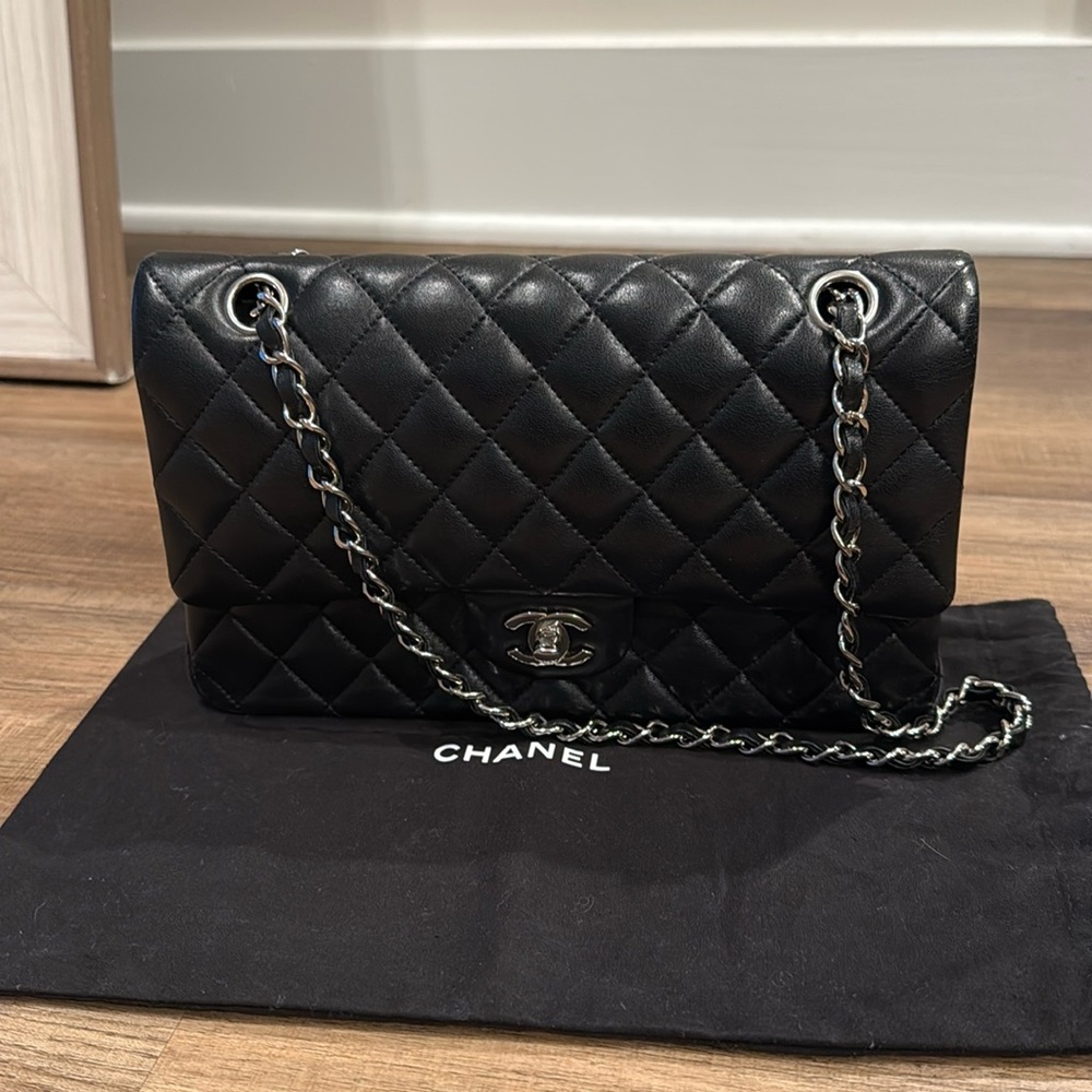Black lambskin Chanel classic flap